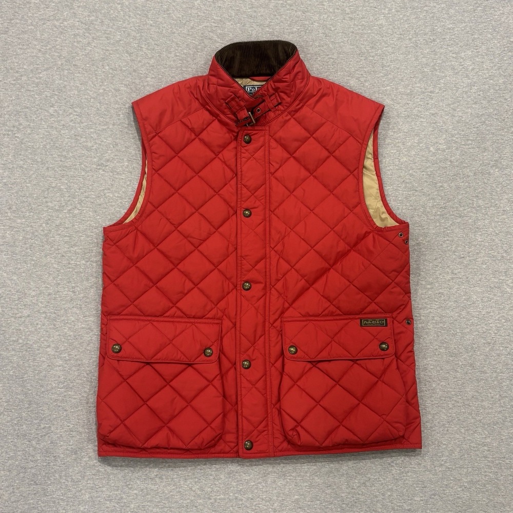 Vintage Polo Ralph Lauren Vest Jacket Mens Size L Red Diamond Corduroy Collar